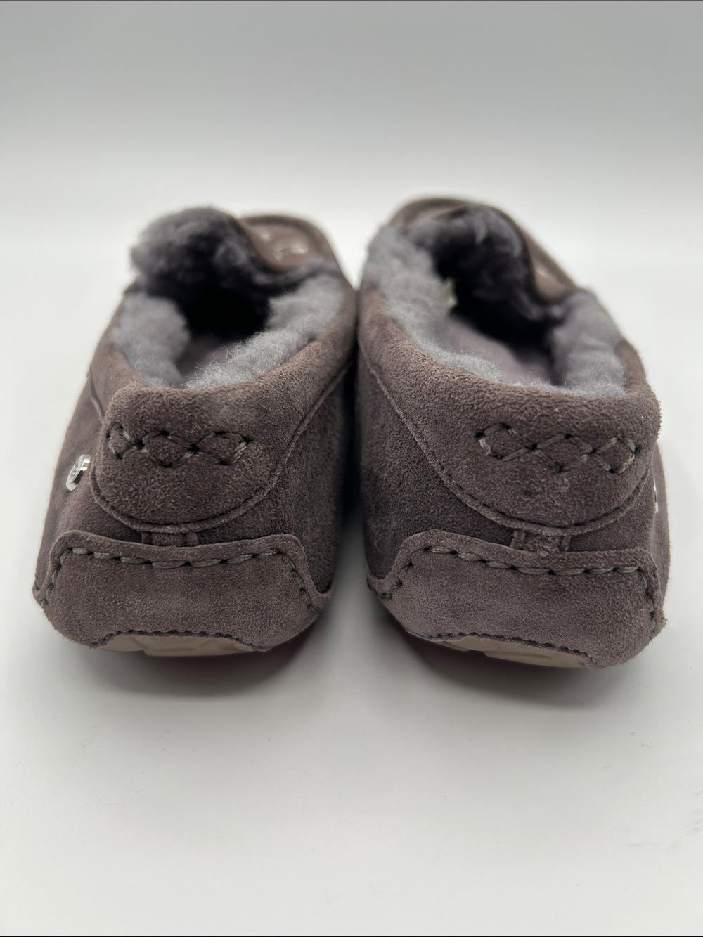UGG Ansley Blossom Gray Suede Moccasin Slippers with Plush Shearling Lining - Picture 5 of 16